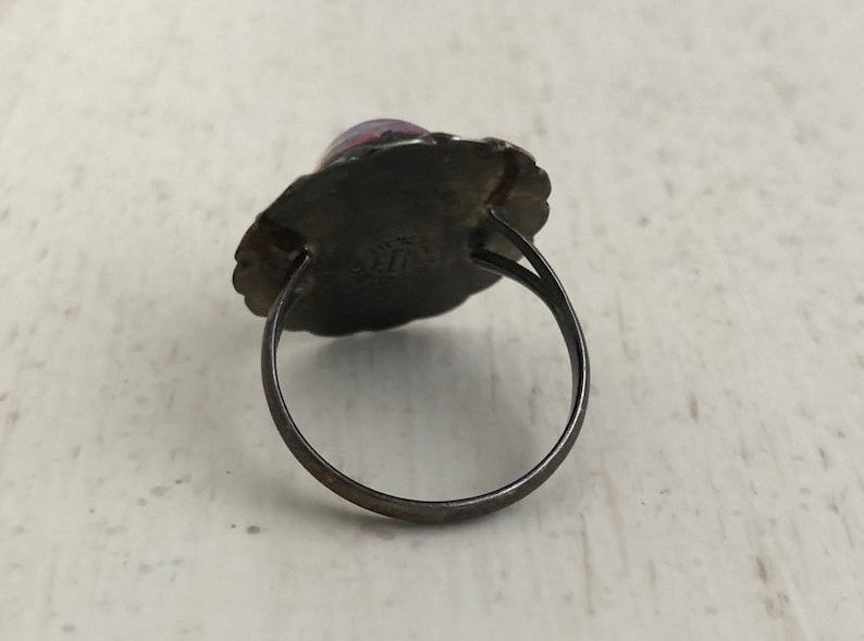 Dichroic Glass Ring Sterling Silver Mexico Southwestern Statement Ring Size 6