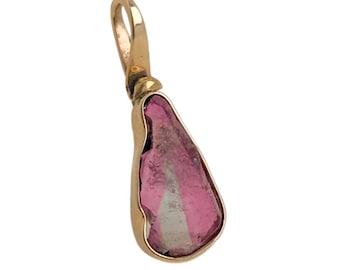 Watermelon Tourmaline Pendant - 14k Yellow Rosy Gold Pendant