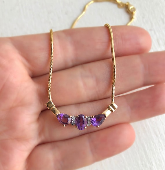 Vintage Amethyst Necklace - 14k Yellow Gold Purpl… - image 2