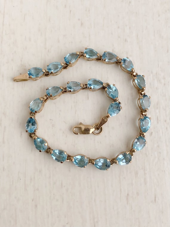 Vintage Topaz Bracelet - 10k Yellow Gold Blue Gem… - image 2