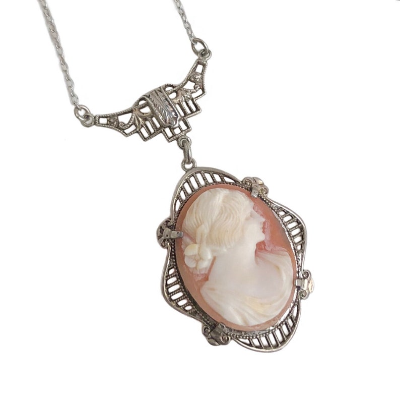 Vintage Cameo Necklace Sterling Silver Carved Shell 1930s - Etsy