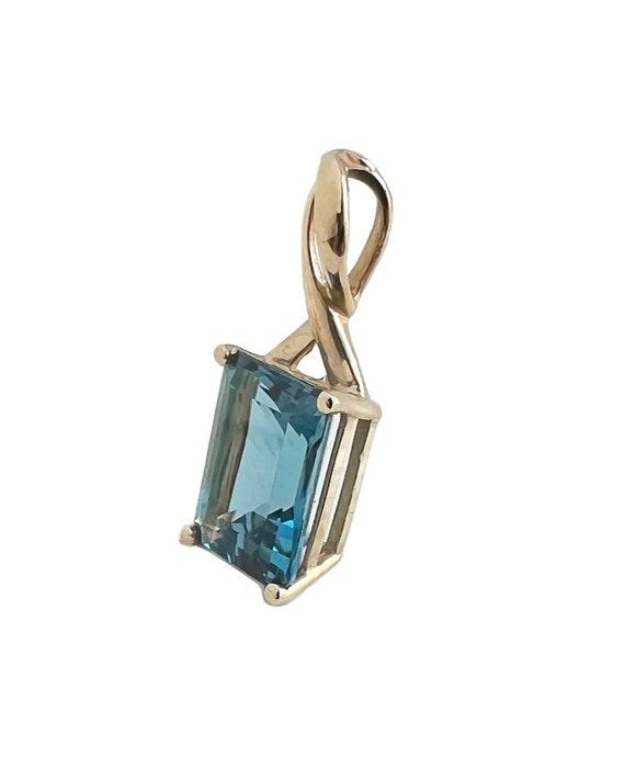 Blue Topaz Pendant - 10k Yellow Gold Large Blue G… - image 3