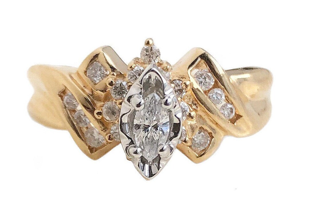 Marquise Engagement Ring - 14k Yellow Gold Diamond Marquise Ring Size 7 ...