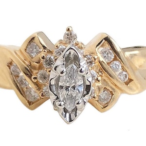 Marquise Engagement Ring - 14k Yellow Gold Diamond Marquise Ring Size 7