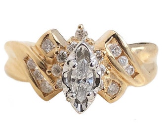 Marquise Engagement Ring - 14k Yellow Gold Diamond Marquise Ring Size 7