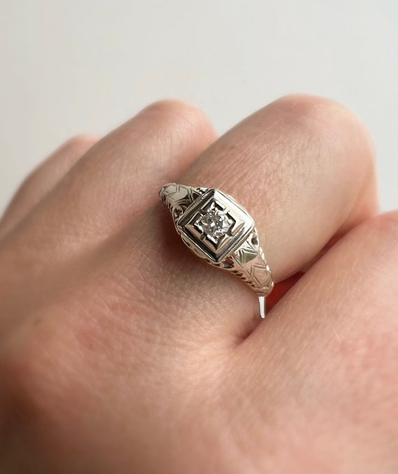 Antique Engagement Ring - 18k White Gold .25 Ct G… - image 5