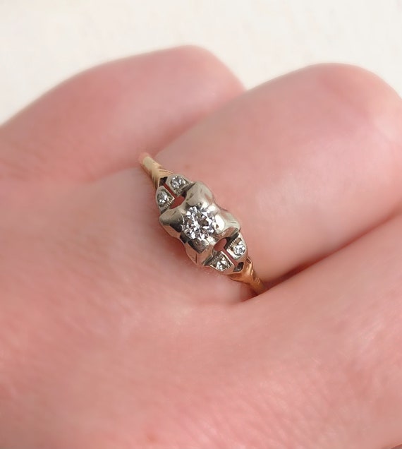 Antique Diamond Ring 14k TriColor Gold Art Deco Ge… Gem