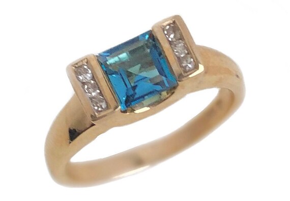 Blue Topaz Ring - 10k Yellow Gold Blue Gemstone Ri