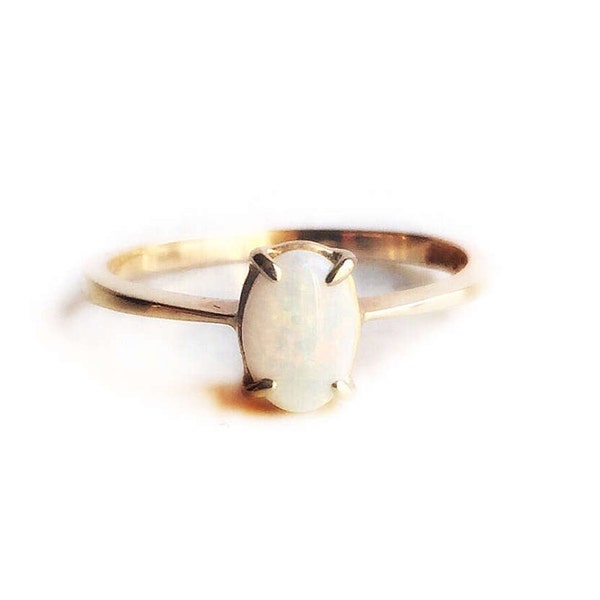 Vintage 14k amarillo oro Opal Retro solitario damas anillo tamaño 7 ~ fina joyería del ópalo