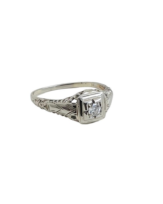 Antique Engagement Ring - 18k White Gold .25 Ct G… - image 2