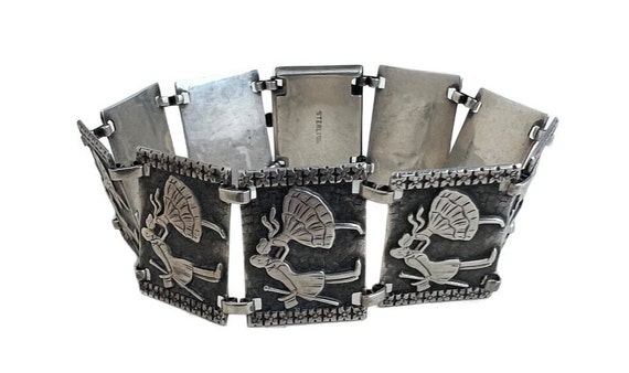 Dutch Panel Bracelet - Sterling Silver 1950s 7” B… - image 1
