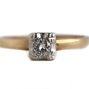 Vintage .28 Carat 14k Two Tone Solitaire Engagement Ring Size 6 3/4 - Mid Century 1940s Fine Engagement Jewelry