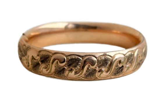Antique Bangle Bracelet - 10k Rosy Gold Filled Ea… - image 1