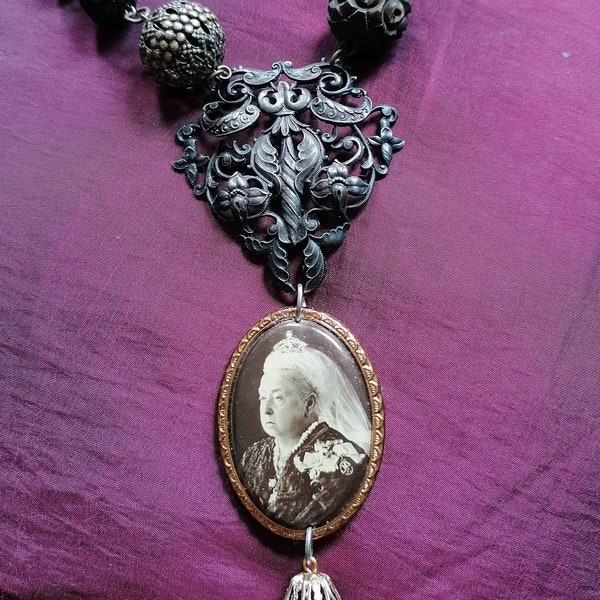 Queen Victoria, mourning Necklace, Assemblage necklace, Royal statement, unique and one of a kind, sustainable, reinvented, repurposed jewel