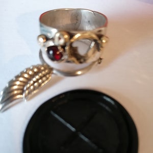 heart ring, silver and gold, garnet, love ring, engagement ring, wing, winged heart, garnet gemstone, gold and silver, love token, gothic,