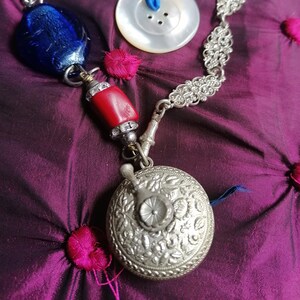 Chatelaine Necklace, French Chatelaine assemblage, collage necklace, upcycled and reinvented antique jewellery, dressmakers gift, tailor