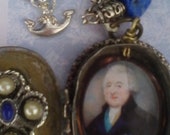 Vintage locket, portrait necklace, Silver assemblage jewelry, Georgian inspired pendant, Lapis Lazuli statement, antique style, chunky beads
