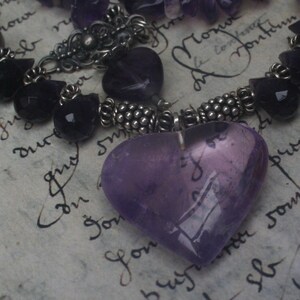 amethyst heart gemstone necklace, coture jewelry, Huge Gothic statement neck piece, unusual amethyst jewelry, Gemstone Assemblage jewelery,