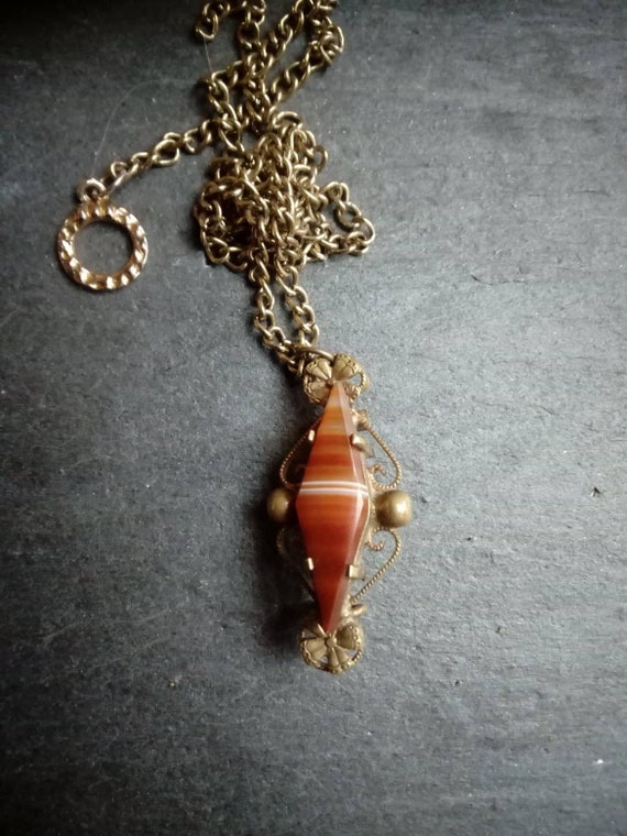 Scottish agate carnelian banded pendant  antique … - image 3