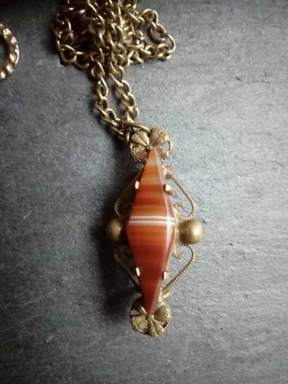 Scottish agate carnelian banded pendant  antique … - image 1