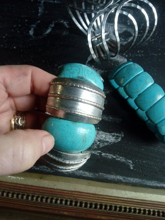 turquoise bangle bracelet, huge, chunky bracelets… - image 1