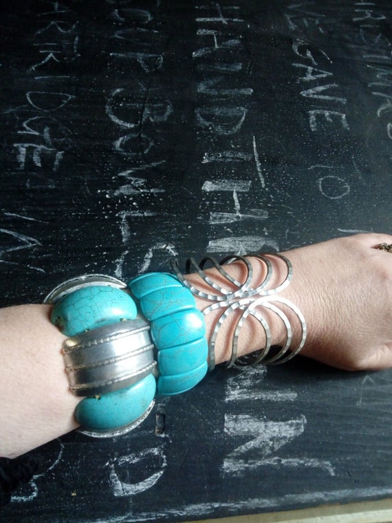 turquoise bangle bracelet, huge, chunky bracelets… - image 4