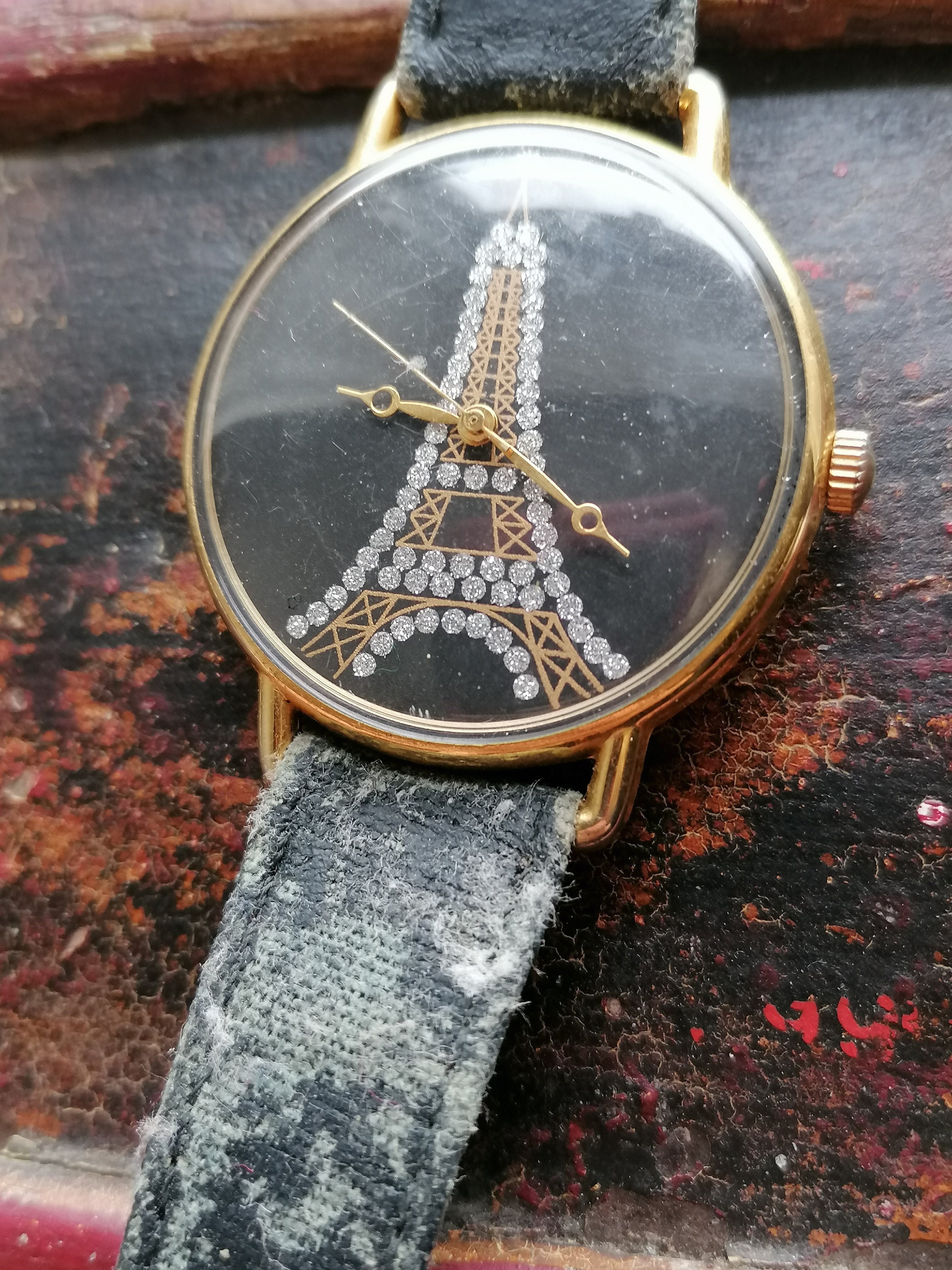 Women\'s watches girl watch 6 Pack Bling Rhinestone Accented Eiffel Tower Ladies Fashion Women PU Leather Band Eiffel Tower Dial Quartz Watch  main image 4