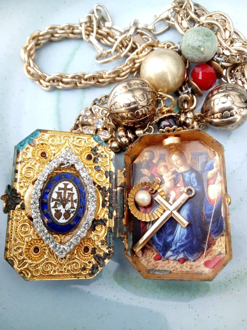 Pocket Shrine Necklae Antique French Rosary Reliquary Etsy