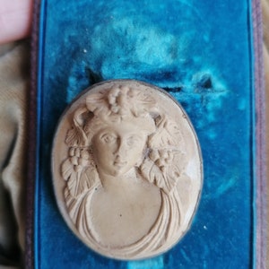 Cameo di Lava Antica, cameo vittoriano, cameo della lava italiana, Godess, viti, motivo a scorrimento, floiage, gioielli antichi, pietra lavica intagliata,