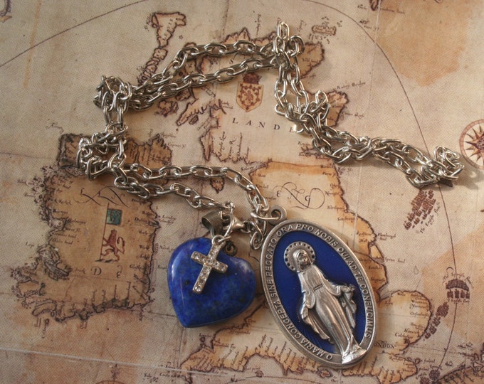 Holy Medal Necklace Religious Assemblage Necklace Heart Etsy