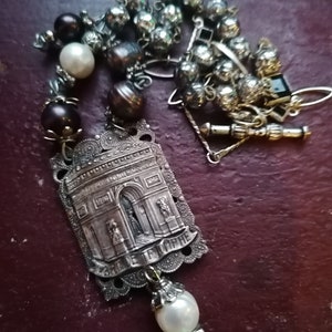 vintage french necklace, upcycled pearls, bohemian style neck piece, french souvenir, old french jewellery, unique assemblage necklace,