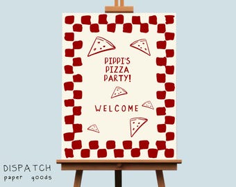 Cartel de bienvenida para fiesta de pizza, cena italiana, plantilla editable (descarga digital)