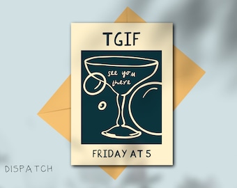 tgif Plantilla de INVITACIÓN DE HORA FELIZ, Saludos al viernes, Bebidas divertidas, Invitación a fiesta imprimible