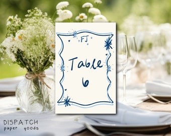 Tarjeta de número de mesa de boda manuscrita, ilustración de boceto (imprimible)