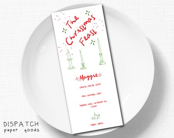 Plantilla de tarjeta de ubicación para menú navideño escrita a mano (descarga digital)
