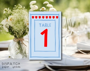 Plantilla de número de mesa de boda con forma de corazón escrita a mano (descarga digital)
