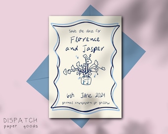 GUARDAR LA FECHA Plantilla, Anuncio de boda, Invitación personalizable, Papelería de boda, Manuscrito caprichoso, Ilustración floral