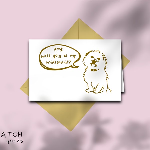 BRIDESMAID PROPOSAL CARD Template, Cute Dog, Hand-Drawn Scribble Sketch Illustration, Handwritten, Printable