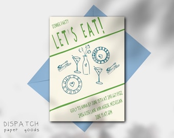 Plantilla de invitación a cena, diseño con garabatos dibujados a mano (descarga digital)
