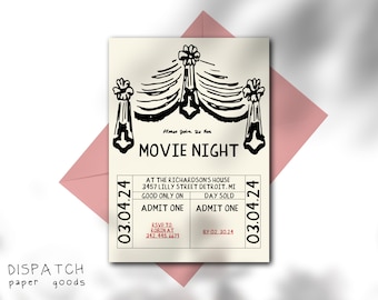 Plantilla de invitación para una noche de cine, tema de entradas (digital)