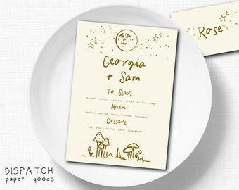 Plantilla editable de menú de boda y tarjeta de ubicación (descarga digital)