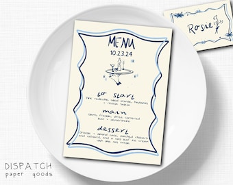 Plantilla MENÚ & PLACECARD, Descarga instantánea, Ilustración de boceto editable y caprichosa