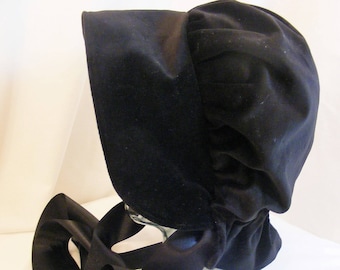 ladies adult black or red velvet bonnet hat regency edwardian victorian prairie fully lined cosplay re-enactment school fancy dress