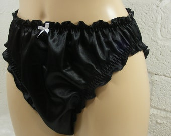 sissy frilly black silky satin panties lingerie knickers all sizes kinky fetish ~CD TV cross dress