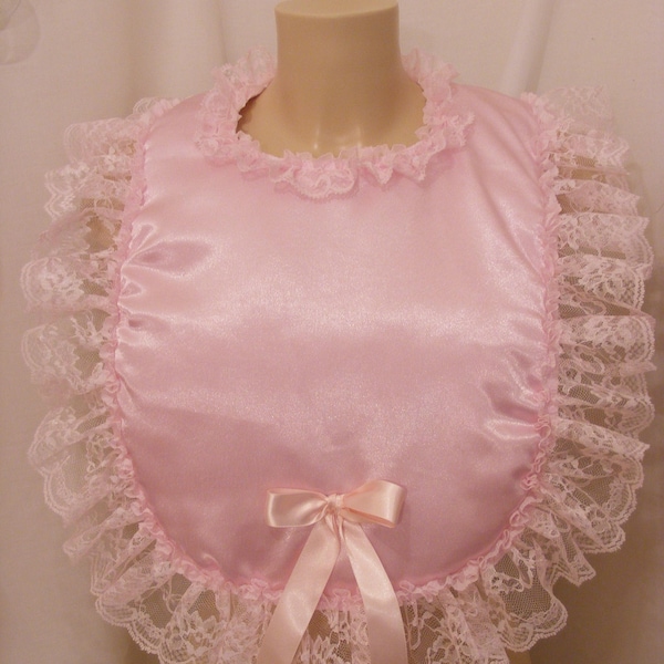 BIB sissy adult baby satin large padded    customise your own colour lace ribbon backing fancy dress cosplay