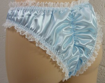 sissy panties frilly blue silky satin lace scrunch butt lingerie knickers all sizes kinky fetish ~CD TV cross dress