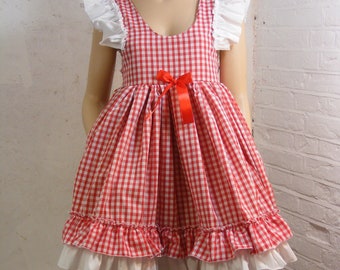 adult baby sissy red gingham dress open or closed skirt back  pinafore school fancy dress lolita cosplay all sizes inc plus size