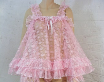 DDLG sissy pink lace  baby Dress baby doll nightie negligee a top cosplay fancy dress CD TV all sizes kawaii