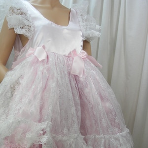 adult baby sissy PRINCESS pink  satin AND LACE dress abdl frilly  unisex cosplay fancy dress