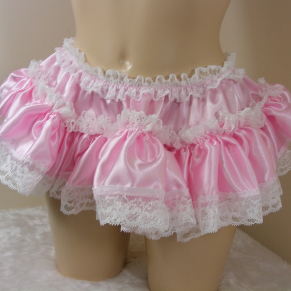 pink satin satin & lace micro mini skirt half slip lingerie sissy kawaii adult baby cosplay fancydress waist all sizes